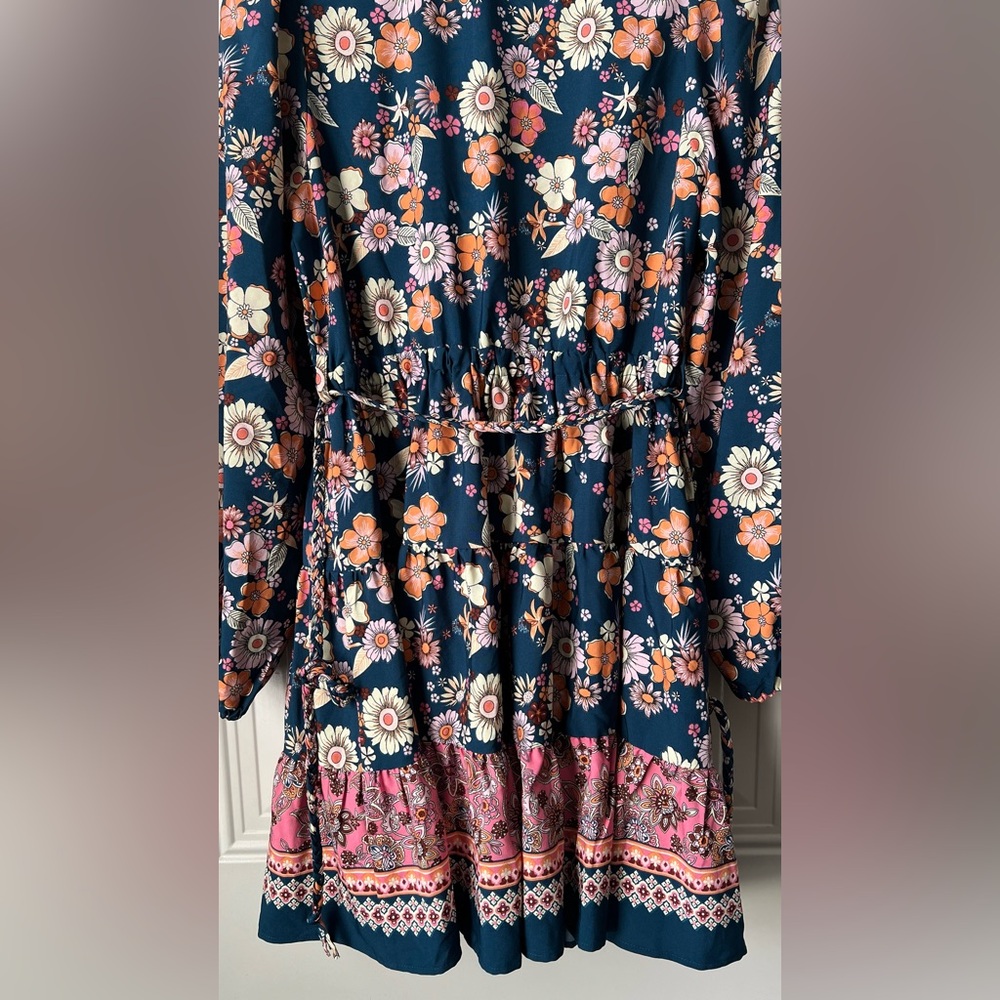 Baltic Born Jane Short Dress Floral Mini Teal Pink Long Sleeve Size S NWT - Picture 8 of 16
